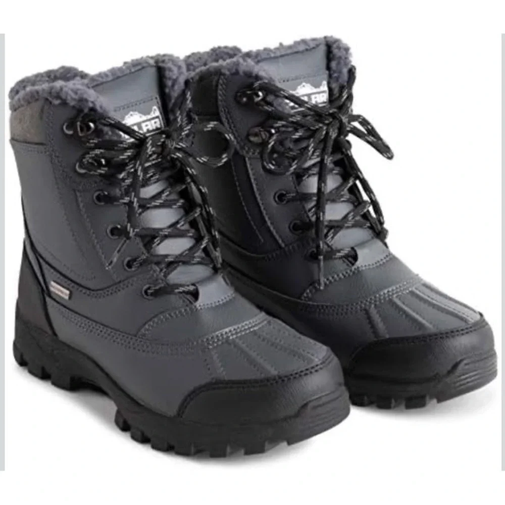 Polar Winter Boots Gray Lace Up Faux Fur Lined Low Heel Outdoor Snow/Rain W 9 M7